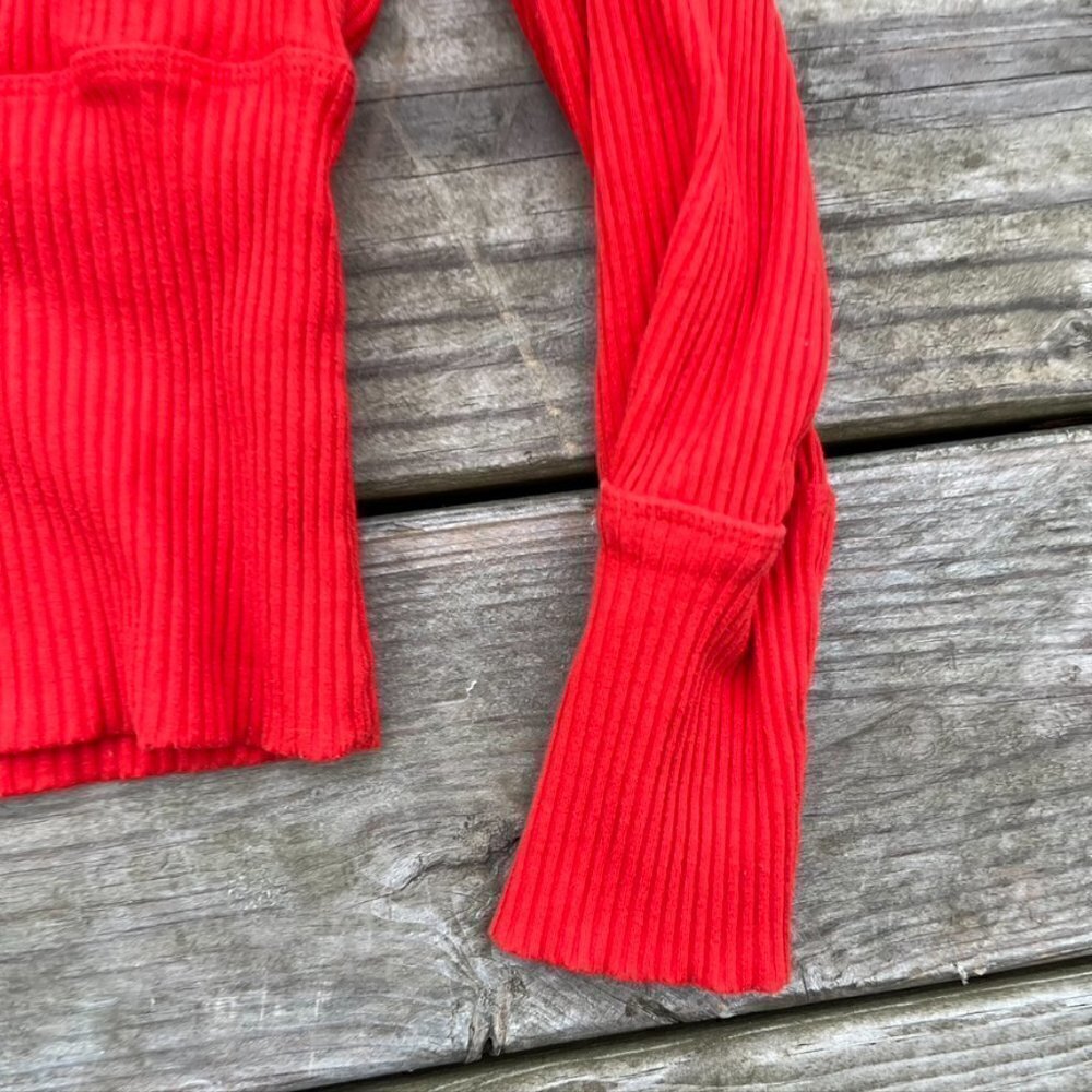 Free People Orange Ribbed Turtleneck Cropped Balloon Sweater Small - Picture 2 of 9